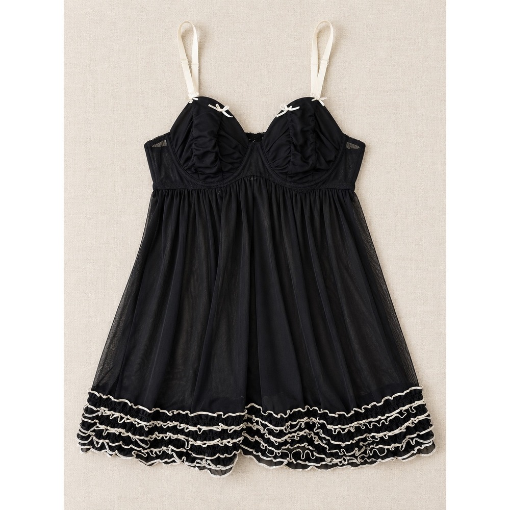 Charlotte Russe Intimates Black Ruffle Babydoll Chemise Underwire 36B